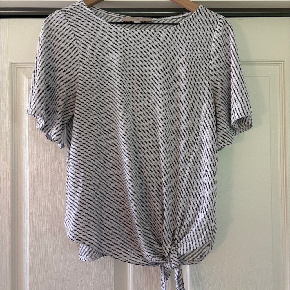 LOFT Black and White Tie Front Blouse